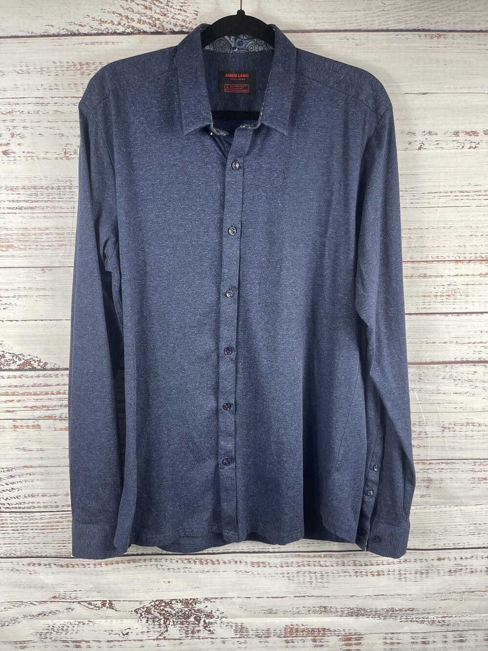 Jared Lang After Hours Shirt Men's SZ Large Blue Jersey Knit Slim Fit Button Up